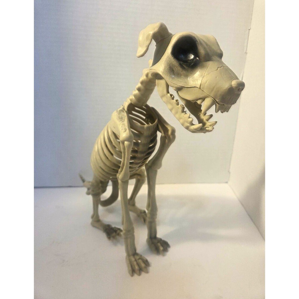 Halloween Skeleton Dog Figurine Beige Plastic 10" Freestanding Decor